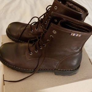 Womens Ecco Leather Brown Combat boots sz 9